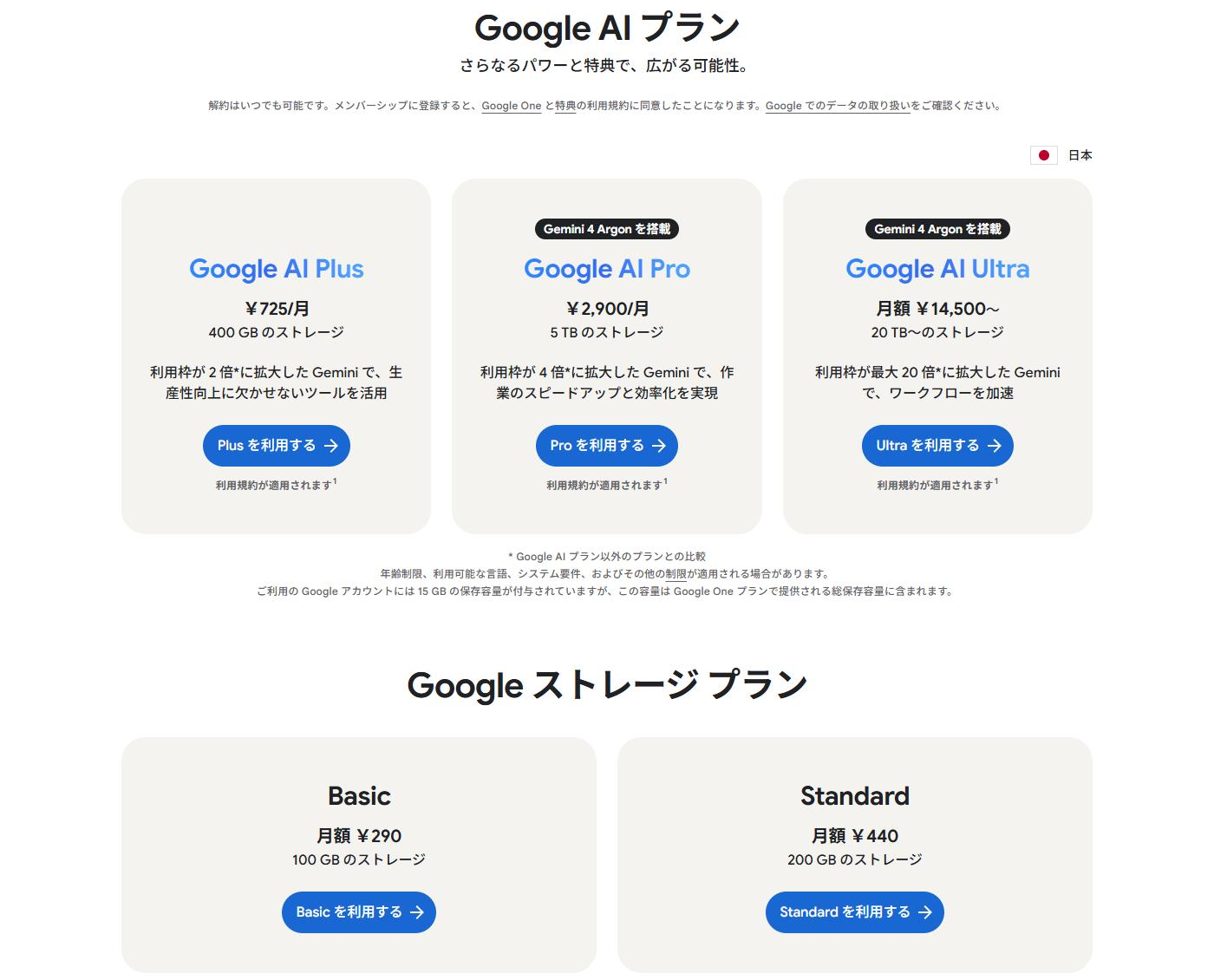 Google Oneの料金プラン(Google AIプランとGoogleストレージ プラン)